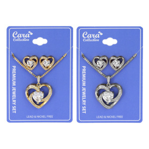 Premium Jewelry, Triple lined Heart Design Shape Earrings and Necklace #11, 1 SET