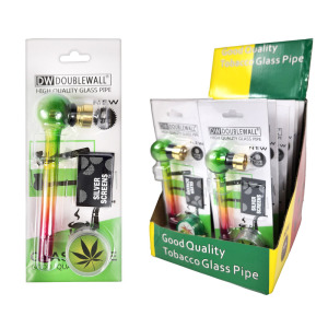 Glass Hand Pipe with Screen and Grinder #2, 12 PC