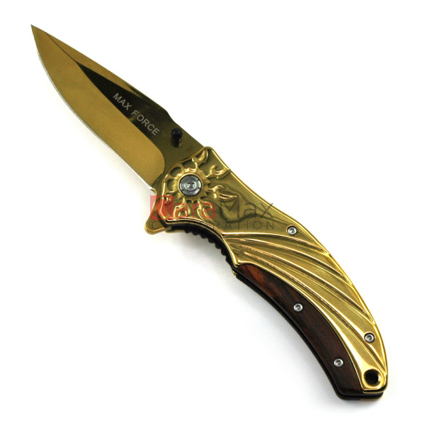 Gold Blade and Gold Handle with Wood design knives for sale