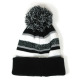 Cuff Pom Pom Stripe Knit Beanie, Premium Plain Skull Slouch Hat Cap, Black & Gray, 12 Set