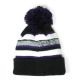 Cuff Pom Pom Stripe Knit Beanie, Premium Plain Skull Slouch Hat Cap, Black & Purple