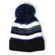 Cuff Pom Pom Stripe Knit Beanie, Premium Plain Skull Slouch Hat Cap, Black & Royal Blue, 12 Set