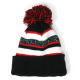 Cuff Pom Pom Stripe Knit Beanie, Premium Plain Skull Slouch Hat Cap, Black & Red, 12 Set