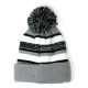 Cuff Pom Pom Stripe Knit Beanie, Premium Plain Skull Slouch Hat Cap, Gray & Black, 12 Set