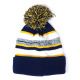 Navy Blue & Gold, Cuff Pom Pom Stripe Knit Beanie, Premium Plain Skull Slouch Hat Cap, 
