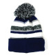Cuff Pom Pom Stripe Knit Beanie, Premium Plain Skull Slouch Hat Cap, Navy Blue & Gray, 12 Set
