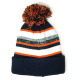 Cuff Pom Pom Stripe Knit Beanie, Premium Plain Skull Slouch Hat Cap, Navy Blue & Orange, 12 Set