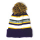 Cuff Pom Pom Stripe Knit Beanie, Premium Plain Skull Slouch Hat Cap, Purple & Gold, 12 Set
