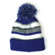 Cuff Pom Pom Stripe Knit Beanie, Premium Plain Skull Slouch Hat Cap, Royal Blue & Gray, 12 Set