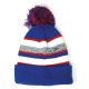 Cuff Pom Pom Stripe Knit Beanie, Premium Plain Skull Slouch Hat Cap, Royal Blue & Red, 12 Set