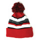 Red & Black, Cuff Pom Pom Stripe Knit Beanie, Premium Plain Skull Slouch Hat Cap
