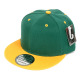 Two Color Plain Flat Bill Snapback Hat, Premium Classic, Green & Yellow