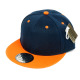 Two Color Plain Flat Bill Snapback Hat, Premium Classic, Navy & Orange, 12 Set